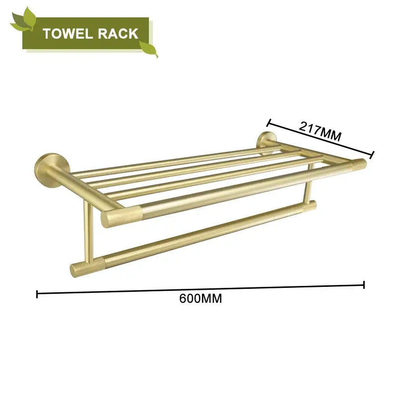 Modern brushed gold bathroom accessories set with frosted glass