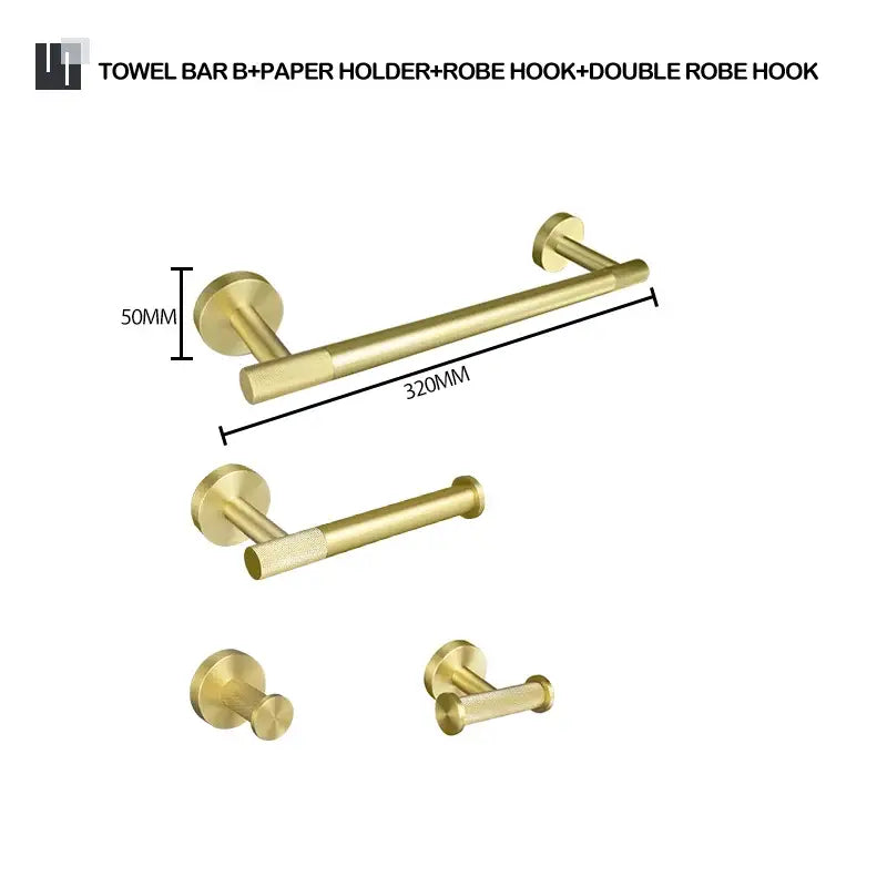 Modern brushed gold bathroom accessories set with frosted glass
