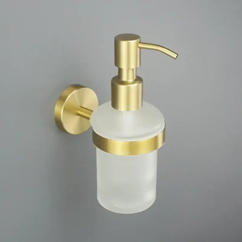 Modern brushed gold bathroom accessories set with frosted glass