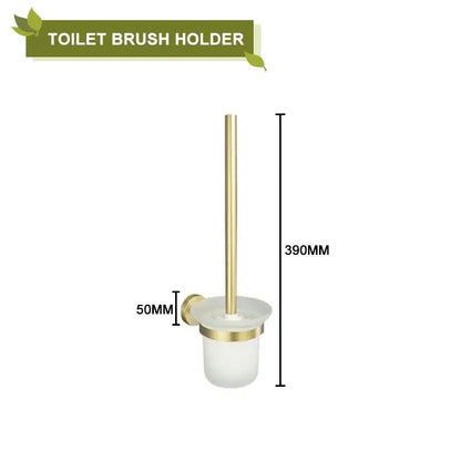 Modern brushed gold bathroom accessories set with frosted glass