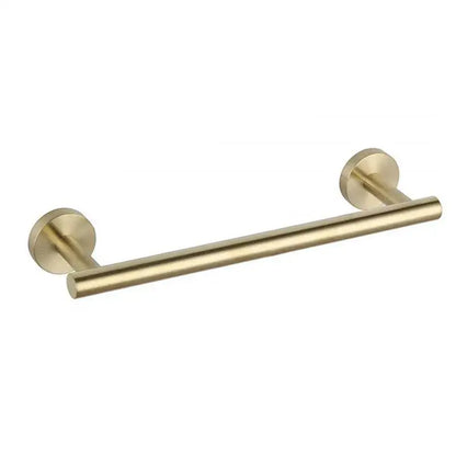 Modern brushed gold bathroom accessory set with towel rack