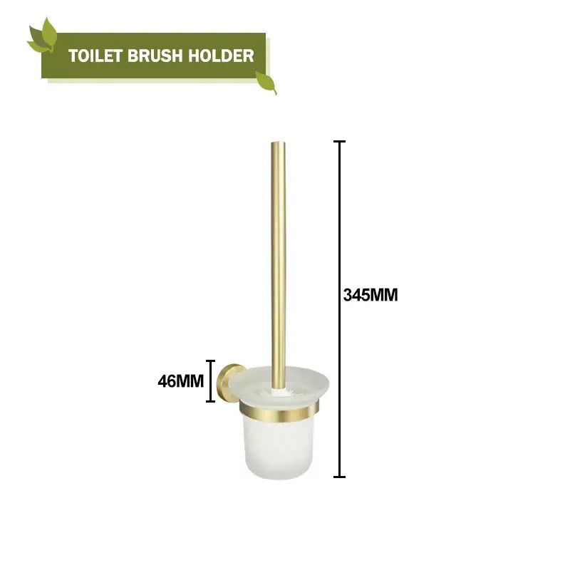 Modern brushed gold bathroom hardware set with glass soap dish