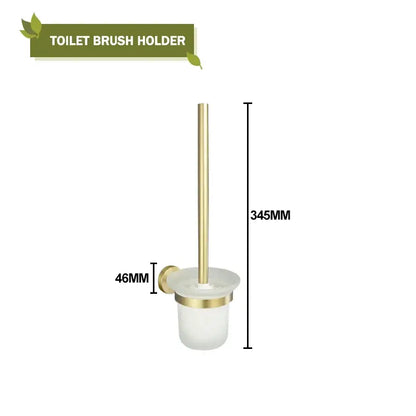 Modern brushed gold bathroom hardware set with glass soap dish