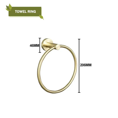 Modern brushed gold bathroom hardware set with glass soap dish