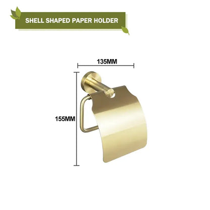 Modern brushed gold bathroom hardware set with glass soap dish