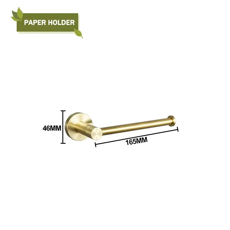 Modern brushed gold bathroom hardware set with glass soap dish