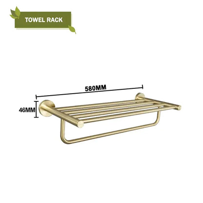 Modern brushed gold bathroom hardware set with glass soap dish