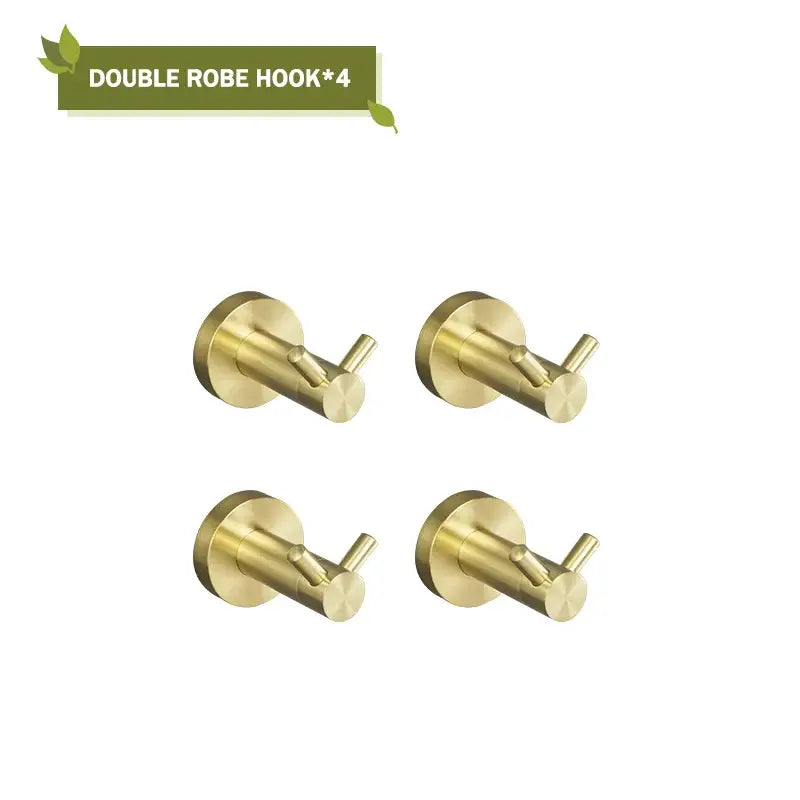 Modern brushed gold bathroom hardware set with glass soap dish