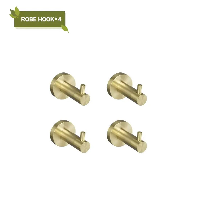 Modern brushed gold bathroom hardware set with glass soap dish