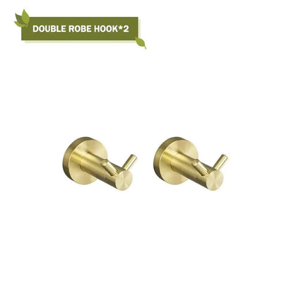 Modern brushed gold bathroom hardware set with glass soap dish