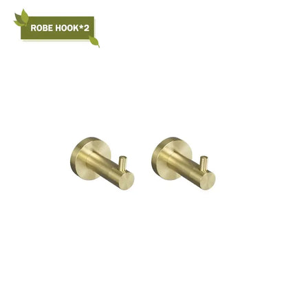 Modern brushed gold bathroom hardware set with glass soap dish