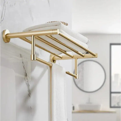 Modern brushed gold bathroom hardware set with multi bar towel rack