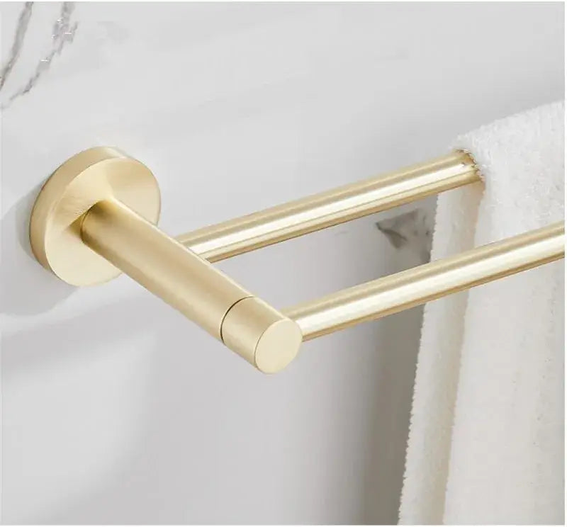 Modern brushed gold bathroom hardware set with multi bar towel rack