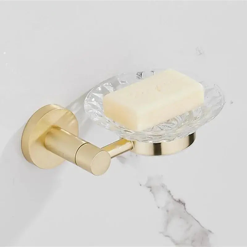 Modern brushed gold bathroom hardware set with multi bar towel rack