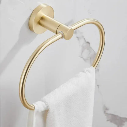 Modern brushed gold bathroom hardware set with multi bar towel rack