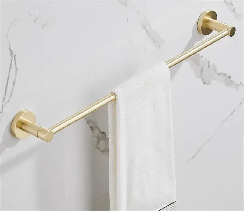 Modern brushed gold bathroom hardware set with multi bar towel rack
