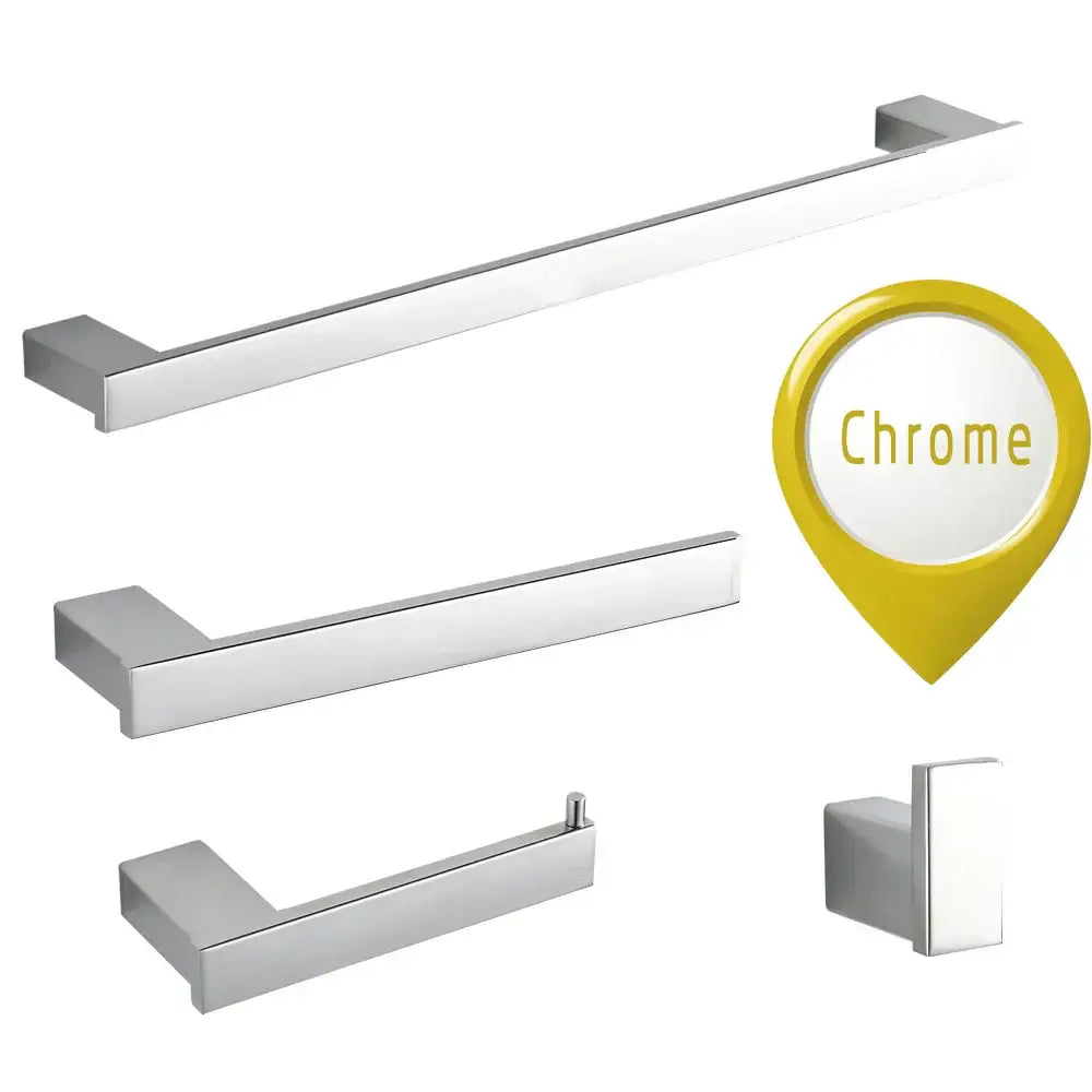 Modern brushed gold bathroom hardware set with rectangular rails