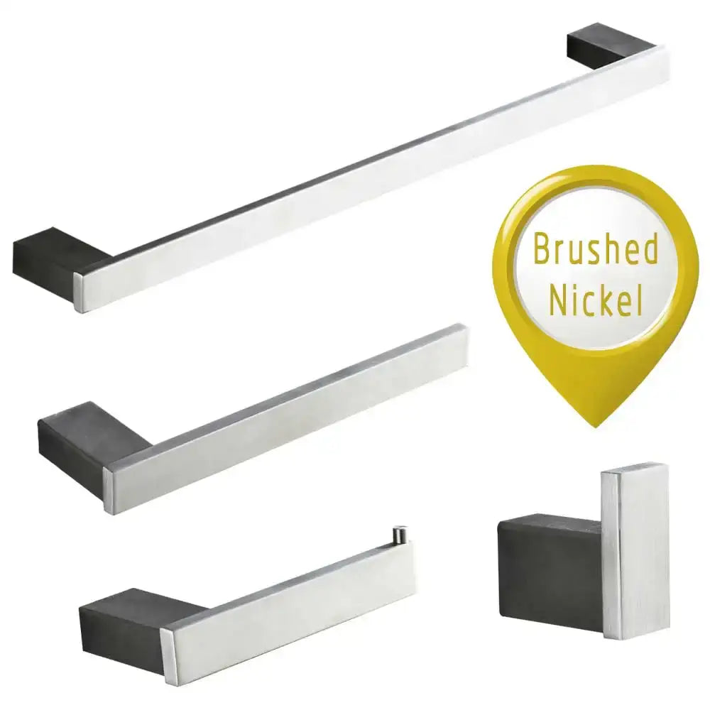 Modern brushed gold bathroom hardware set with rectangular rails