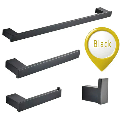 Modern brushed gold bathroom hardware set with rectangular rails
