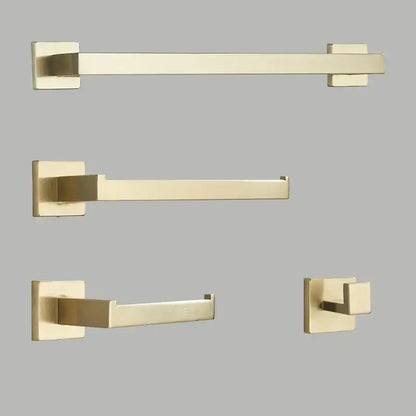 Modern brushed gold bathroom hardware set with square brackets