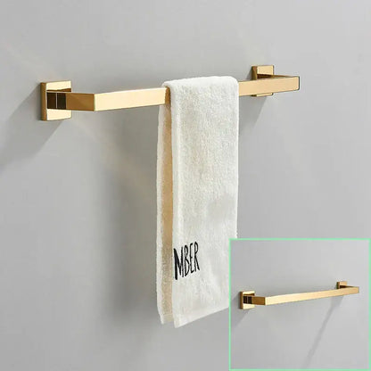 Modern brushed gold bathroom hardware set with square brackets
