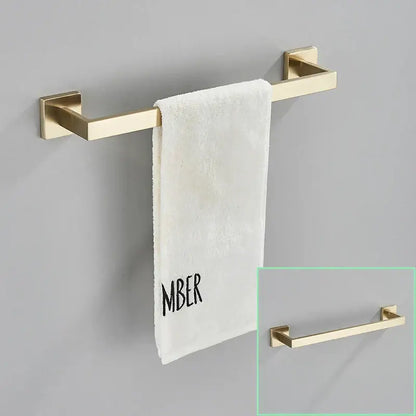Modern brushed gold bathroom hardware set with square brackets