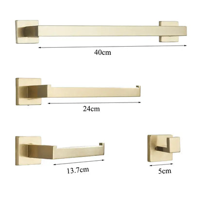 Modern brushed gold bathroom hardware set with square brackets