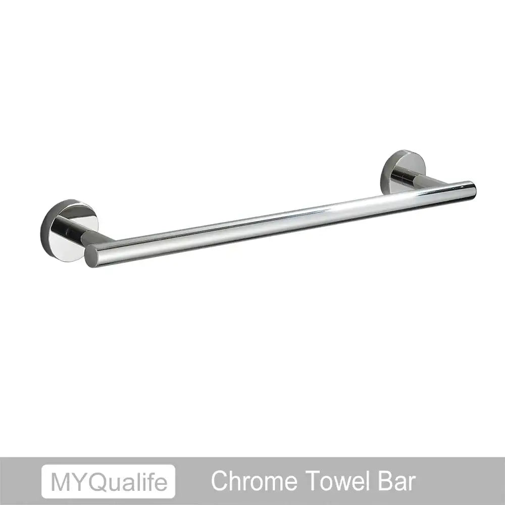 Modern brushed gold bathroom hardware set with towel bar and hooks