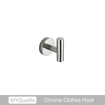 Modern brushed gold bathroom hardware set with towel bar and hooks