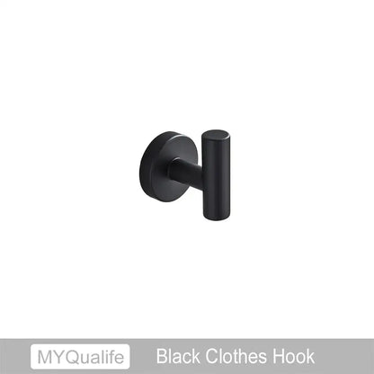 Modern brushed gold bathroom hardware set with towel bar and hooks
