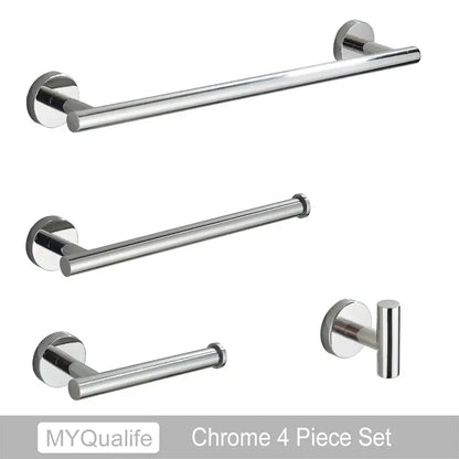 Modern brushed gold bathroom hardware set with towel bar and hooks