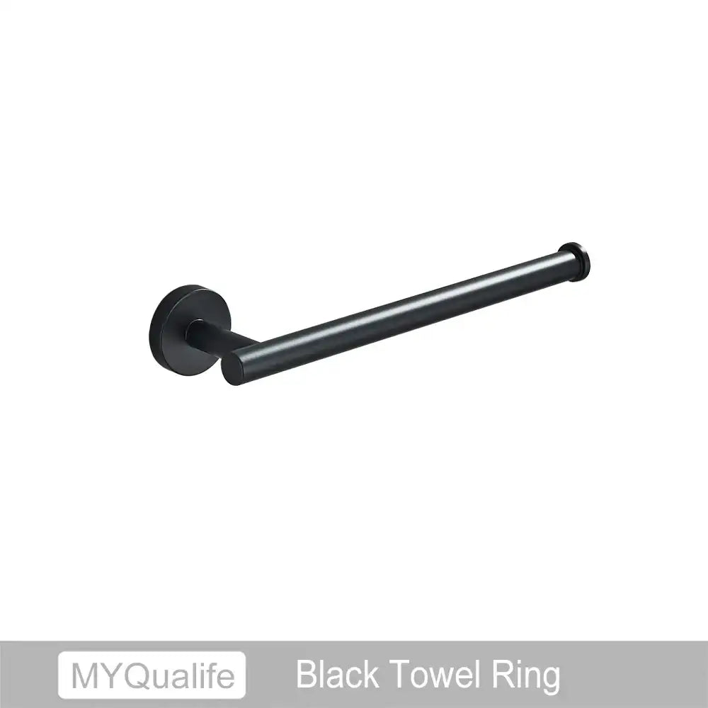 Modern brushed gold bathroom hardware set with towel bar and hooks