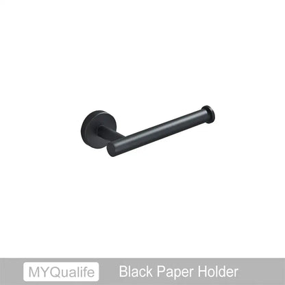 Modern brushed gold bathroom hardware set with towel bar and hooks