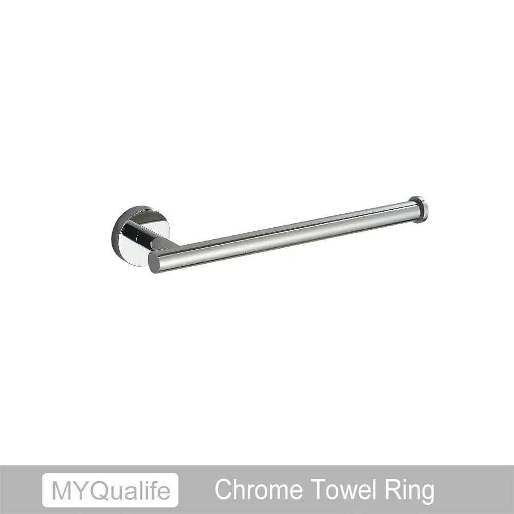 Modern brushed gold bathroom hardware set with towel bar and hooks