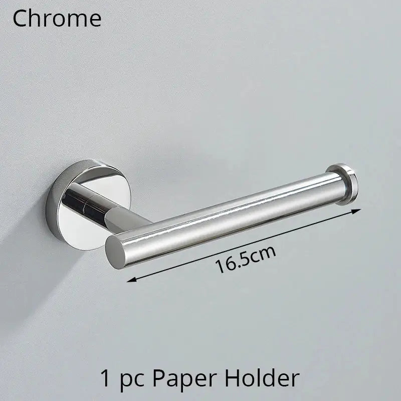 Modern brushed gold bathroom hardware set with towel rack and hooks