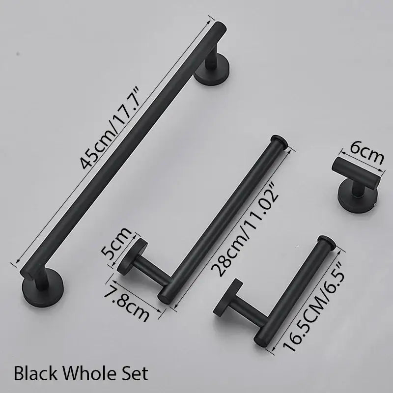 Modern brushed gold bathroom hardware set with towel rack and hooks