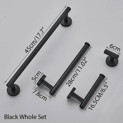 Modern brushed gold bathroom hardware set with towel rack and hooks