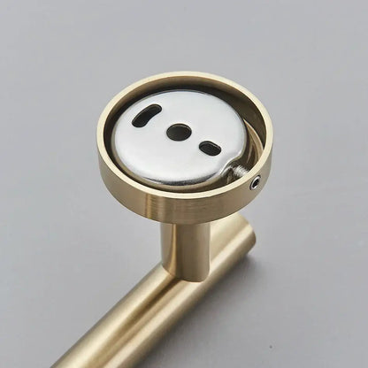 Modern brushed gold bathroom hardware set with towel rack and hooks