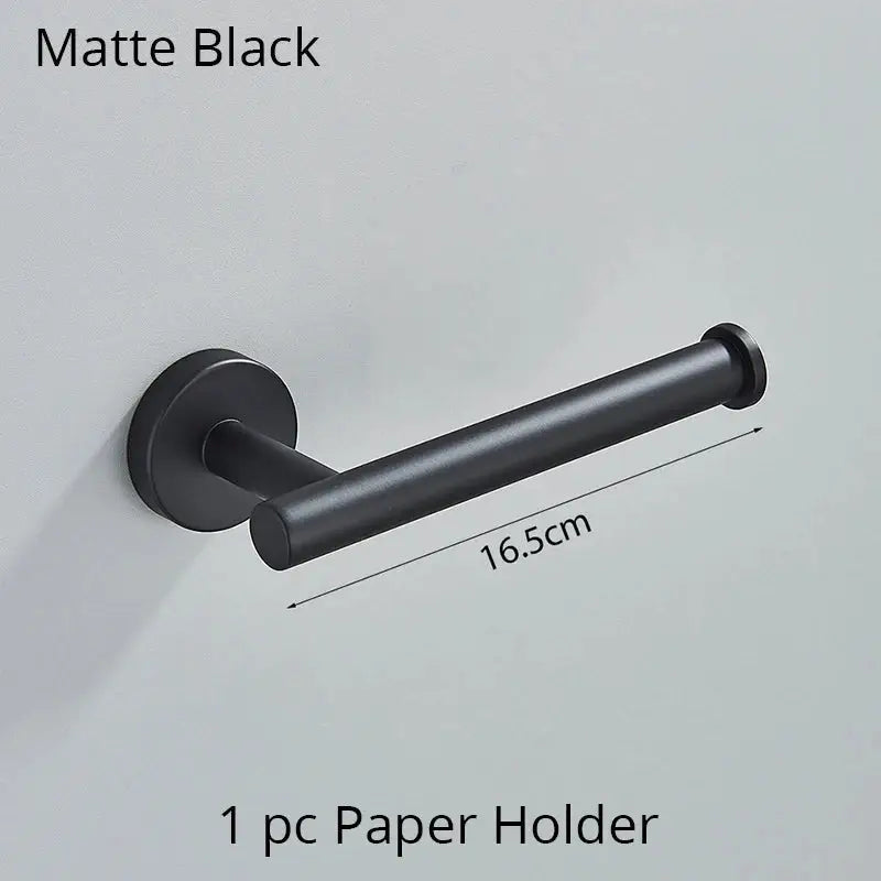 Modern brushed gold bathroom hardware set with towel rack and hooks