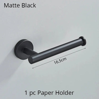 Modern brushed gold bathroom hardware set with towel rack and hooks