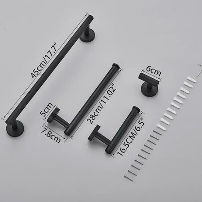 Modern brushed gold bathroom hardware set with towel rack and hooks