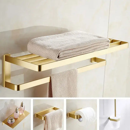 Modern brushed gold bathroom hardware set with towel rack