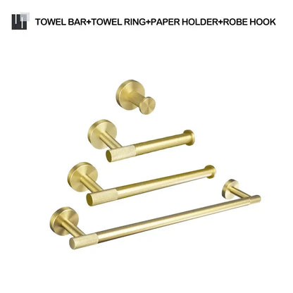 Modern brushed gold bathroom set towel bar and paper holder kit