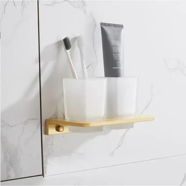 Modern brushed gold bathroom set towel rack and shelf hardware