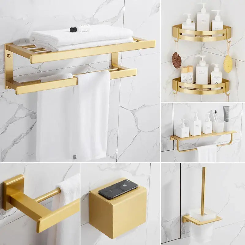 Modern brushed gold bathroom set towel rack and shelf hardware