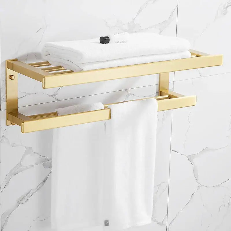 Modern brushed gold bathroom set towel rack and shelf hardware