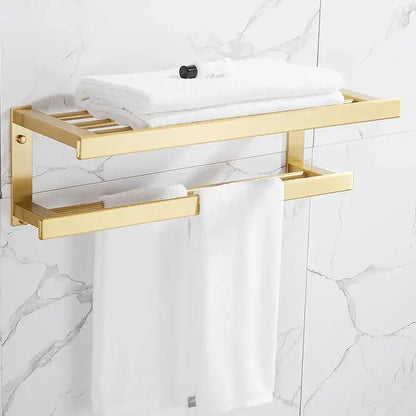 Modern brushed gold bathroom set towel rack and shelf hardware