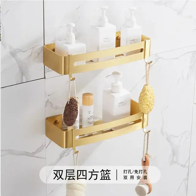 Modern brushed gold bathroom set towel rack and shelf hardware