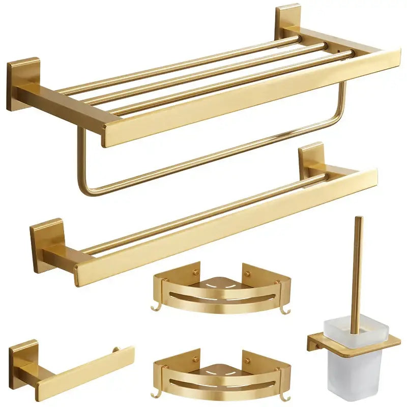 Modern brushed gold bathroom set towel rack and shelf hardware