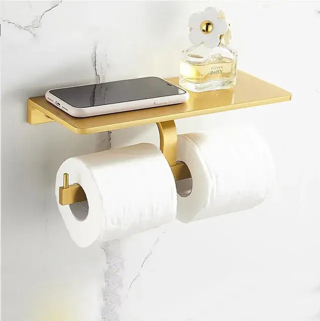 Modern brushed gold bathroom set towel rack and shelf hardware